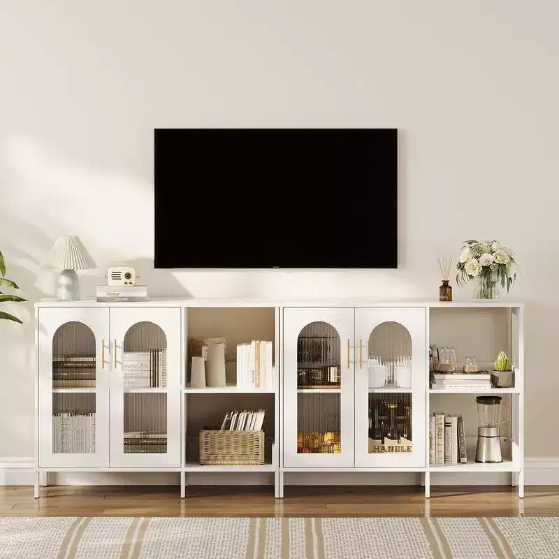 Sideboard Buffetschrank, moderner Glasbogen-Aufbewahrungsschrank mit verstellbaren Einlegeböden, 100 cm multifunktionale Organisationsmöbel