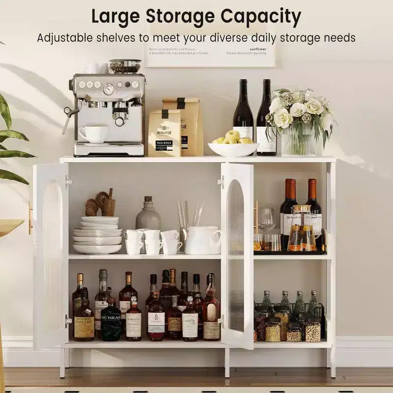 Sideboard Buffetschrank, moderner Glasbogen-Aufbewahrungsschrank mit verstellbaren Einlegeböden, 100 cm multifunktionale Organisationsmöbel