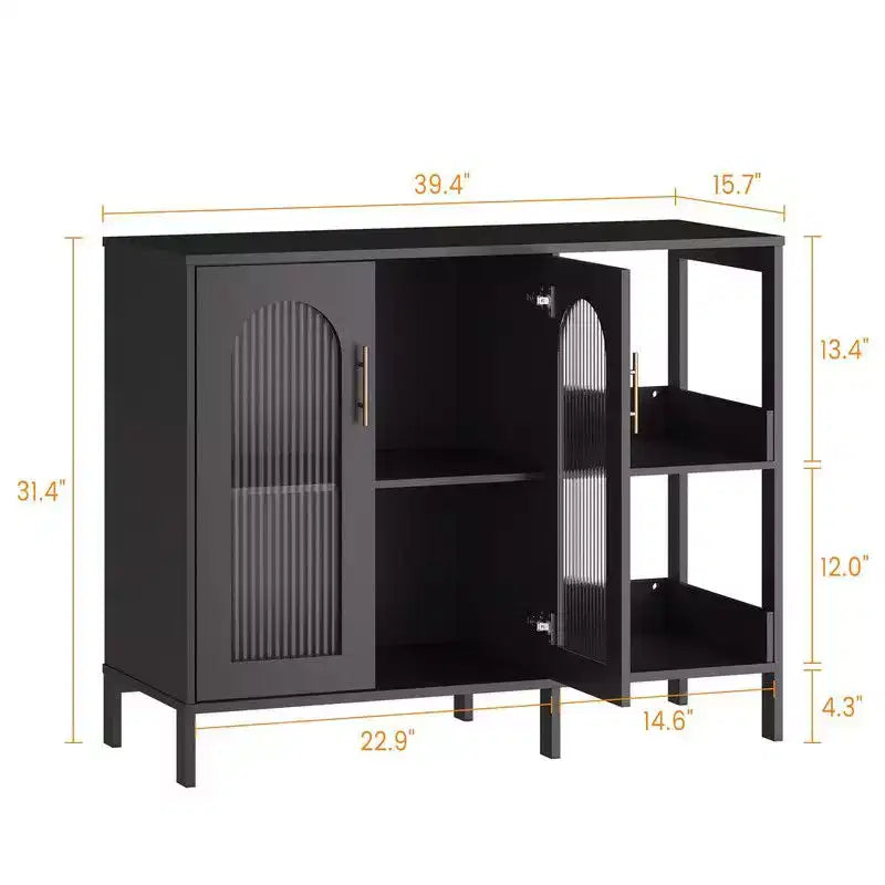 Sideboard Buffetschrank, moderner Glasbogen-Aufbewahrungsschrank mit verstellbaren Einlegeböden, 100 cm multifunktionale Organisationsmöbel