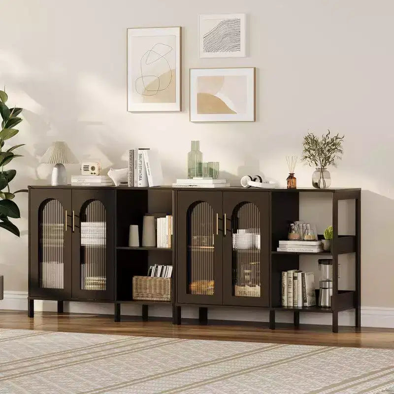 Sideboard Buffetschrank, moderner Glasbogen-Aufbewahrungsschrank mit verstellbaren Einlegeböden, 100 cm multifunktionale Organisationsmöbel