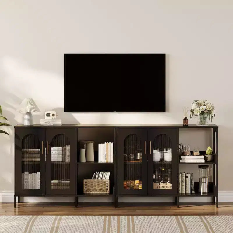 Sideboard Buffetschrank, moderner Glasbogen-Aufbewahrungsschrank mit verstellbaren Einlegeböden, 100 cm multifunktionale Organisationsmöbel