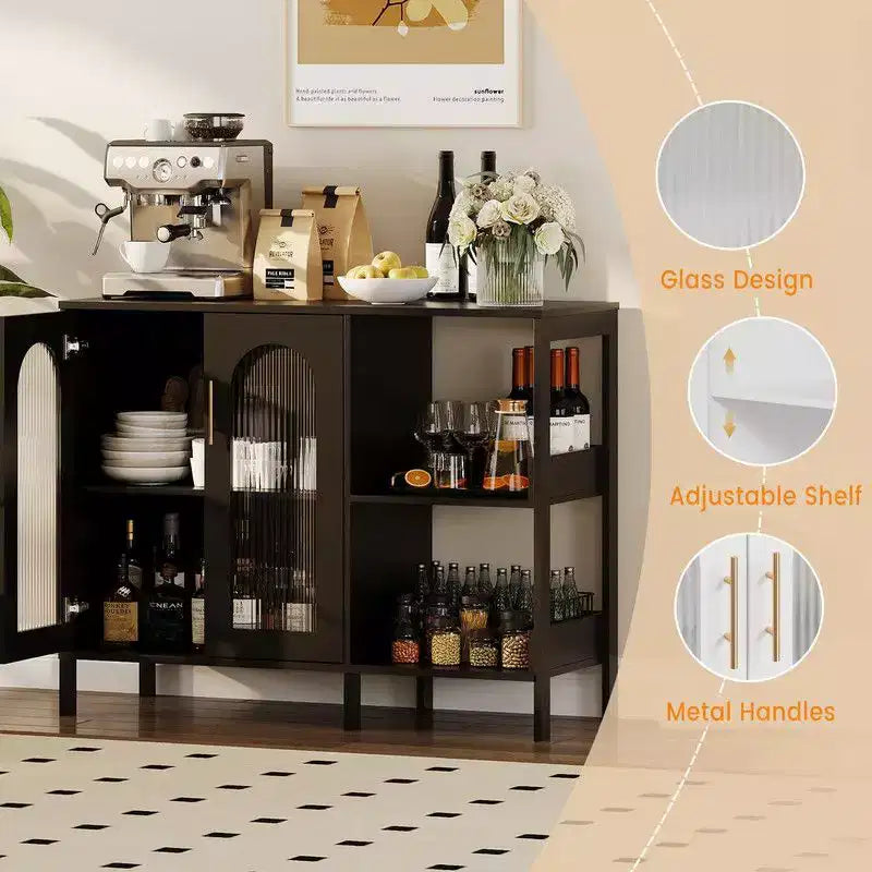 Sideboard Buffetschrank, moderner Glasbogen-Aufbewahrungsschrank mit verstellbaren Einlegeböden, 100 cm multifunktionale Organisationsmöbel