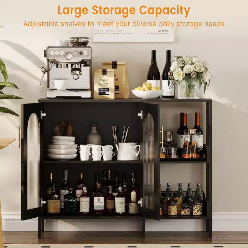 Sideboard Buffetschrank, moderner Glasbogen-Aufbewahrungsschrank mit verstellbaren Einlegeböden, 100 cm multifunktionale Organisationsmöbel