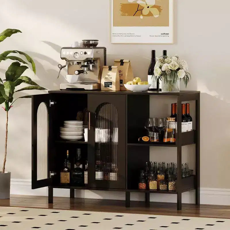 Coolmee Sideboard Buffet Cabinet, Modern Glass Arch Storage Cabinet with Adjustable Shelves, 39.4 inch Multi-Functional Organize Furniture