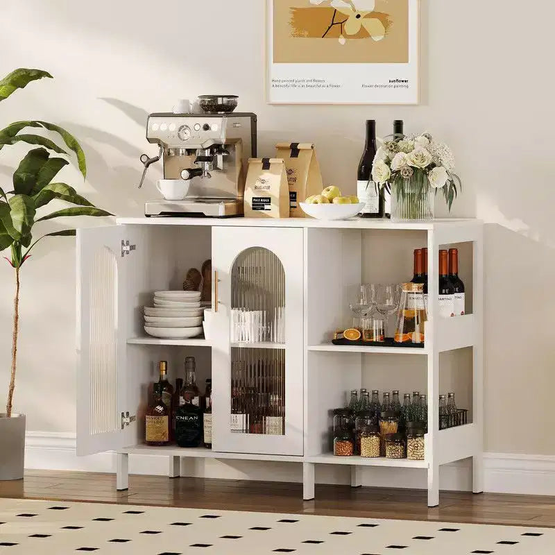 Sideboard Buffetschrank, moderner Glasbogen-Aufbewahrungsschrank mit verstellbaren Einlegeböden, 100 cm multifunktionale Organisationsmöbel