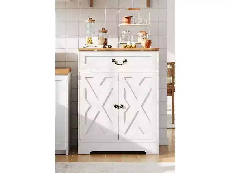 Farmhouse Buffet Cabinet with Storage,White Sideboard with 4 Doors & 2 Drawers, Adjustable Shelves Coffee Bar Cabinet,Multi-Functional Storage