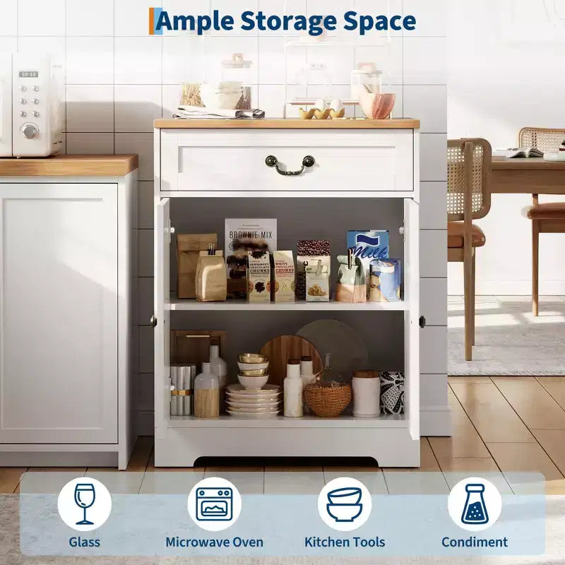 Bauernhaus-Buffetschrank mit Stauraum, weißes Sideboard mit 4 Türen und 2 Schubladen, Kaffeebar-Schrank mit verstellbaren Einlegeböden, multifunktionale Aufbewahrung