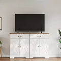 Bauernhaus-Buffetschrank mit Stauraum, weißes Sideboard mit 4 Türen und 2 Schubladen, Kaffeebar-Schrank mit verstellbaren Einlegeböden, multifunktionale Aufbewahrung