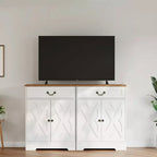 Bauernhaus-Buffetschrank mit Stauraum, weißes Sideboard mit 4 Türen und 2 Schubladen, Kaffeebar-Schrank mit verstellbaren Einlegeböden, multifunktionale Aufbewahrung