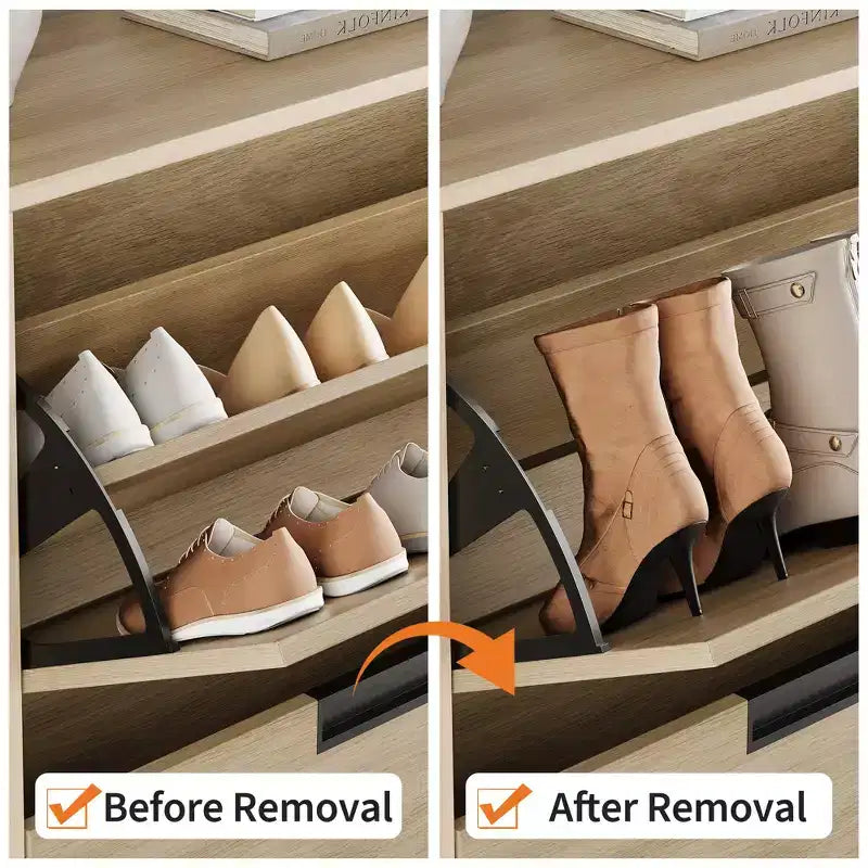 Schuhschrank mit 2 Klappfächern und Metallbeinen, freistehendes schmales Schuhregal, platzsparender Eichenholz-Schuh-Organizer für den Eingangsbereich
