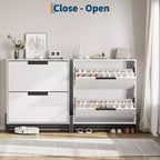 Schuhschrank mit 2 Klappfächern und Metallbeinen, freistehendes schmales Schuhregal, platzsparender Eichenholz-Schuh-Organizer für den Eingangsbereich