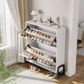 Shoe Cabinet with 2 Flip Drawers and Metal Legs, Freestanding Narrow Shoe Rack, Space-Saving Oak Shoe Storage Organizer for Entryway