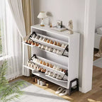 Shoe Cabinet with 2 Flip Drawers and Metal Legs, Freestanding Narrow Shoe Rack, Space-Saving Oak Shoe Storage Organizer for Entryway
