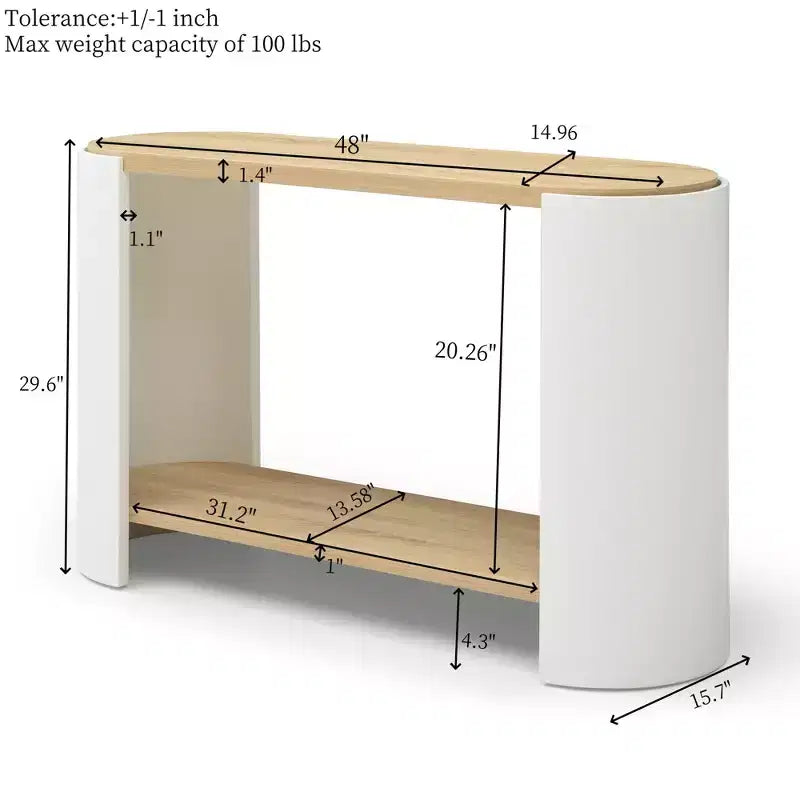 Moderner Konsolentisch aus Holz (48 Zoll) mit 2 Ablageflächen