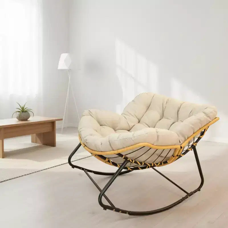GDFStudio Enrika Modern Rattan and Metal Egg Rocking Chair with Cushion