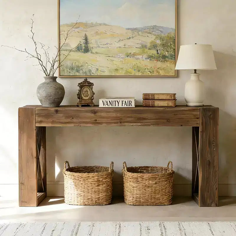 Massivholz-Konsolentisch, 160 cm langer Bauernhaus-Sofatisch für Eingangsbereich, Wohnzimmer, Foyer