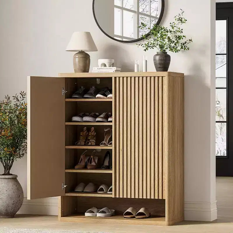 Modern Wooden Shoe Cabinet, Adjustable Shelves, Large Entryway Organizer, for Entryway, Living Room