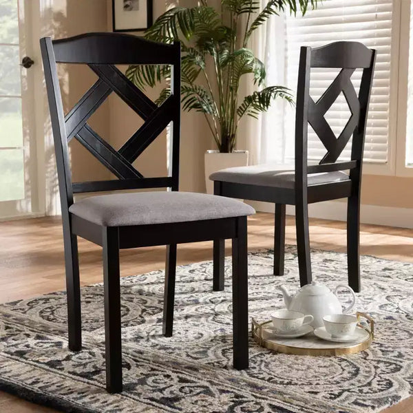 Set of 2 Ruth Espresso Finished Dining Chair Gray/ Brown - Baxton Studio