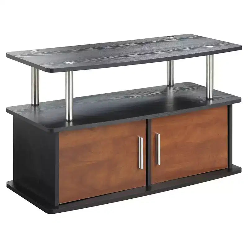 Deluxe 2 Door TV Stand for TVs up to 36" with Cabinets Cherry - Breighton Home: Mid-Century Modern, Entertainment Center, 80lb Capacity