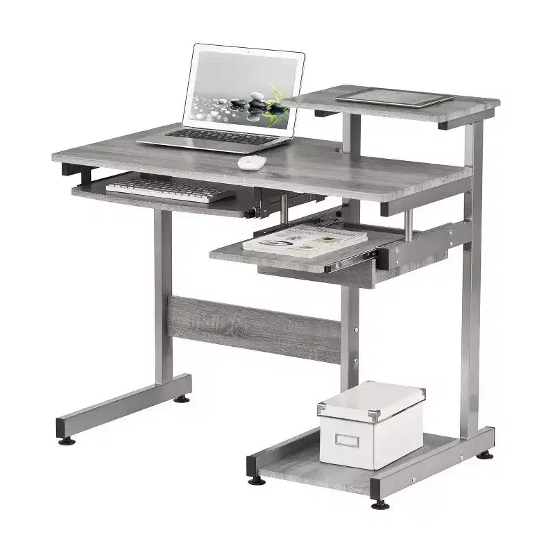 Kompletter Computer-Arbeitsplatz Schreibtisch Grau: Mit Schublade, Stahlrahmen, MDF-Oberfläche