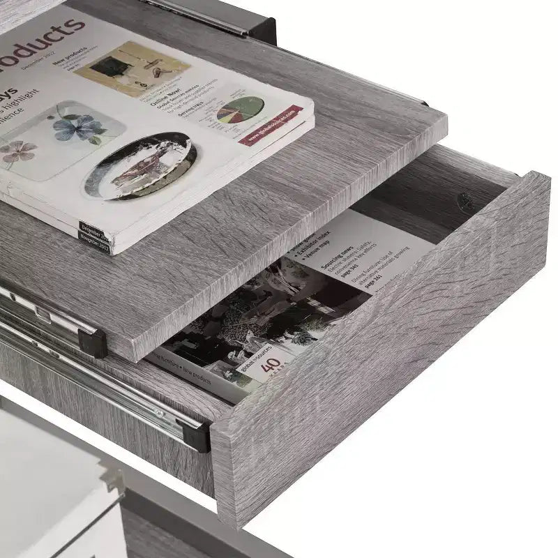 Kompletter Computer-Arbeitsplatz Schreibtisch Grau: Mit Schublade, Stahlrahmen, MDF-Oberfläche