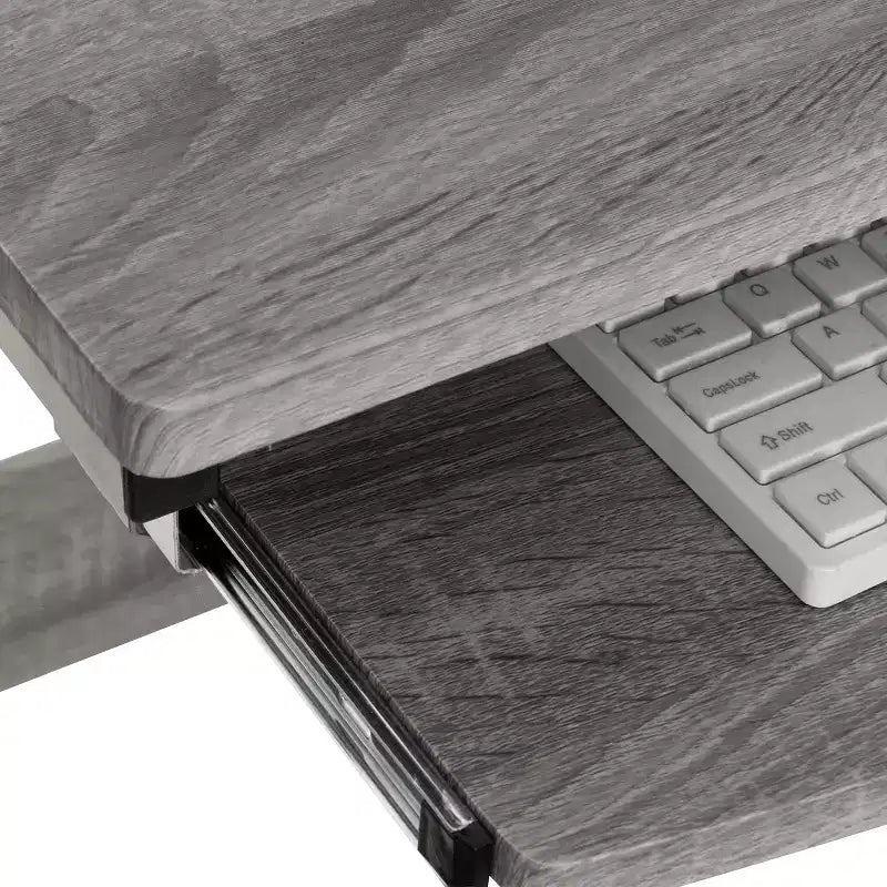 Kompletter Computer-Arbeitsplatz Schreibtisch Grau: Mit Schublade, Stahlrahmen, MDF-Oberfläche