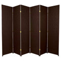 6 ft. Tall Woven Fiber Room Divider - Dark Mocha (6 Panels): Oriental Furniture, No Assembly, Metal Hardware