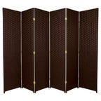 6 ft. Tall Woven Fiber Room Divider - Dark Mocha (6 Panels): Oriental Furniture, No Assembly, Metal Hardware