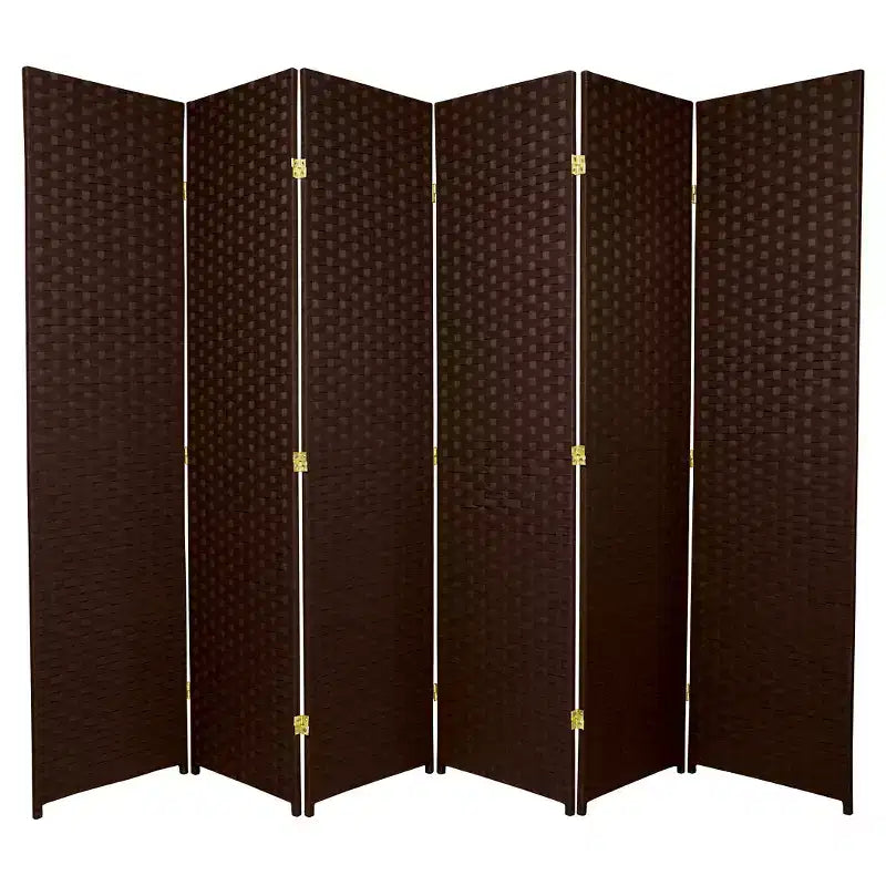 6 ft. Tall Woven Fiber Room Divider - Dark Mocha (6 Panels): Oriental Furniture, No Assembly, Metal Hardware